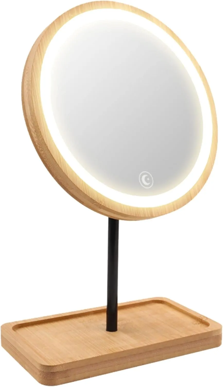LED Lighted Makeup Mirror Vanity Light Up Mirror with 3 Lights, Cordless USB Rechargeable Battery, Rotation, Small Bamboo Wood Beauty Storage Organizer, Tabletop Stand, Circular Ring Light