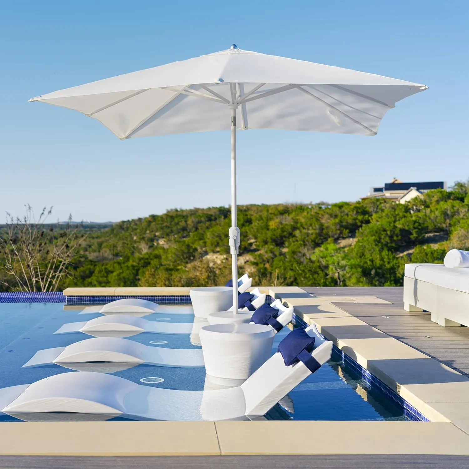 Ledge Lounger Patio & Pool Umbrella 7.5' Octagon Crank Auto & Tilt - Silver Pole/Charcoal Grey Canopy