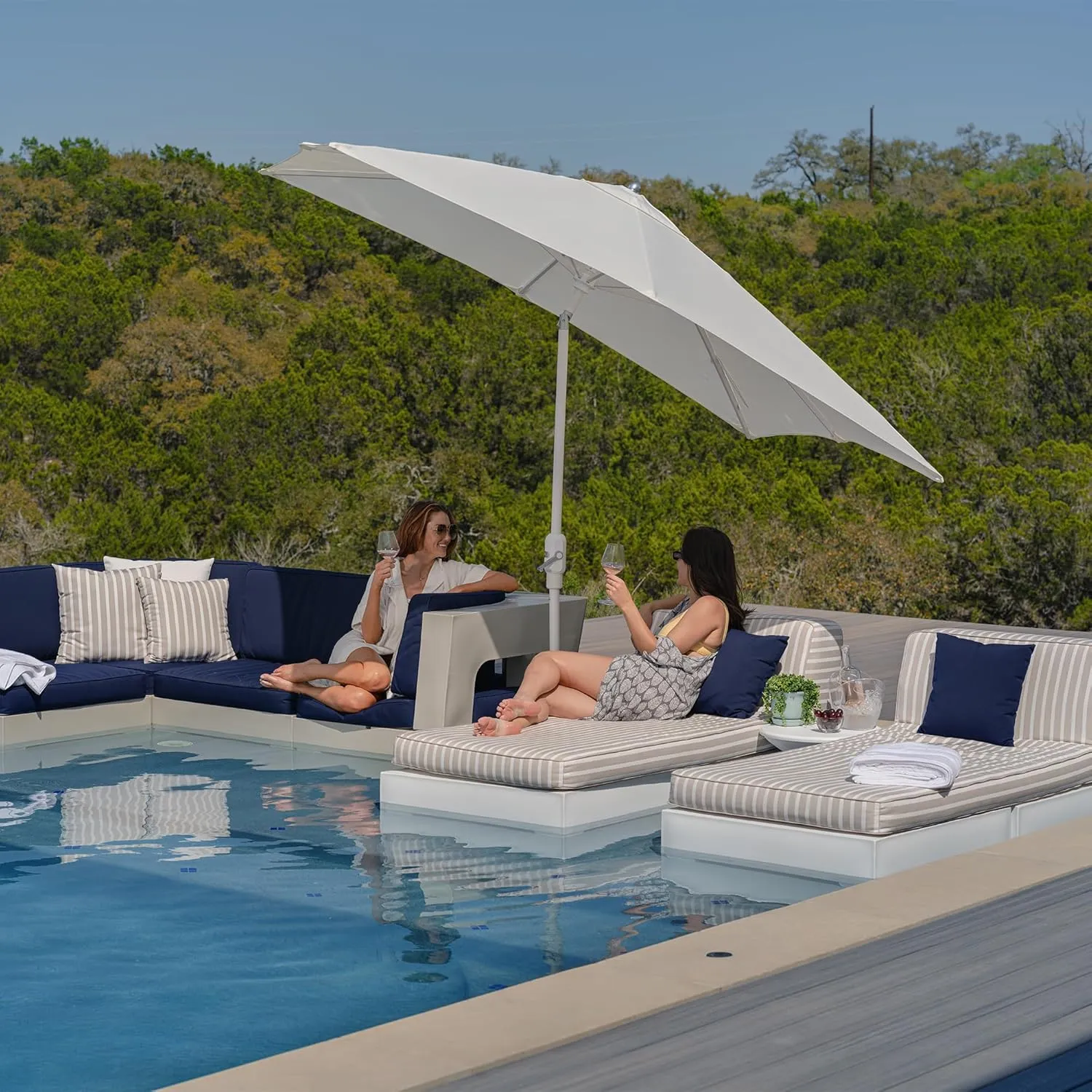Ledge Lounger Patio & Pool Umbrella 7.5' Octagon Crank Auto & Tilt - Silver Pole/Charcoal Grey Canopy