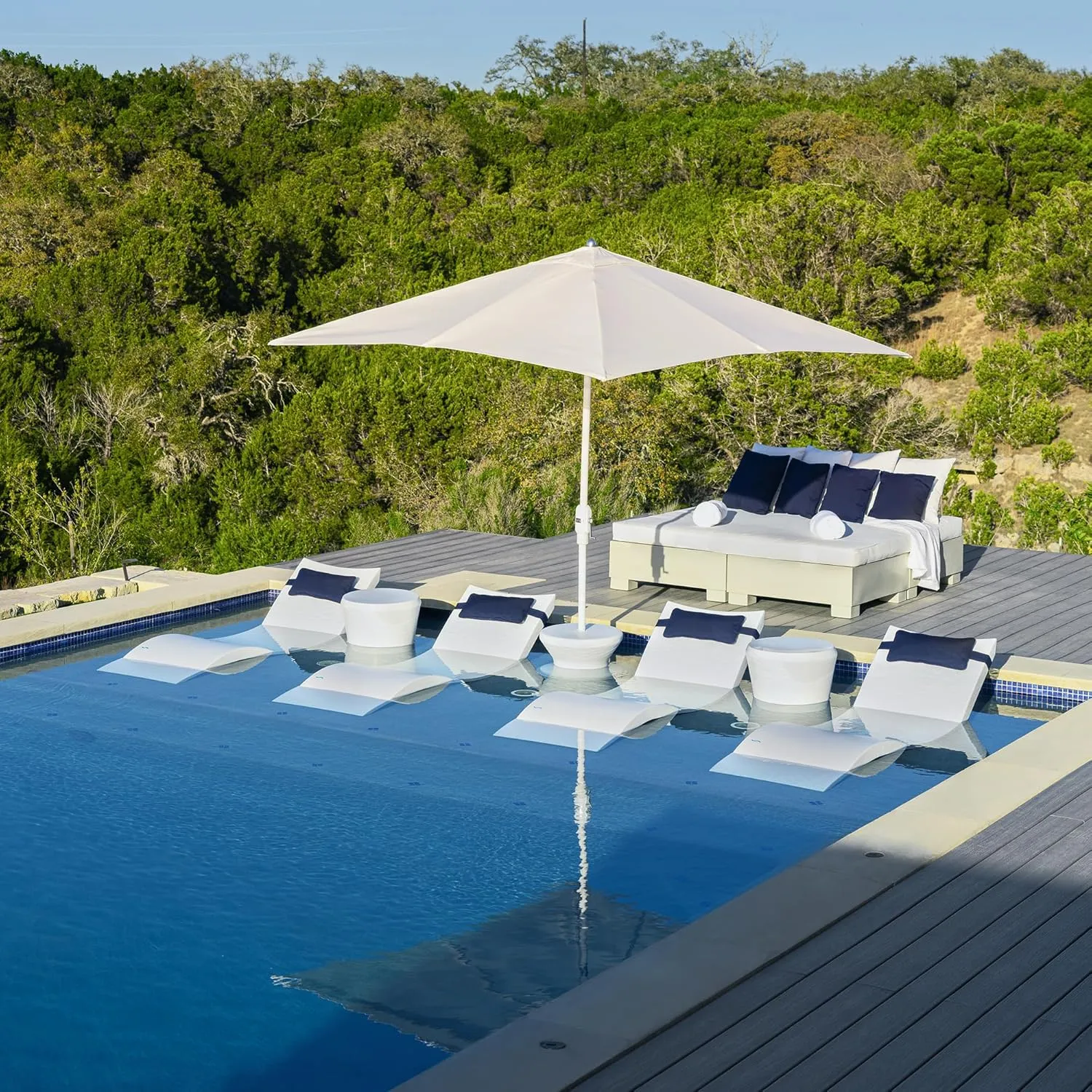 Ledge Lounger Patio & Pool Umbrella 7.5' Octagon Crank Auto & Tilt - Silver Pole/Charcoal Grey Canopy