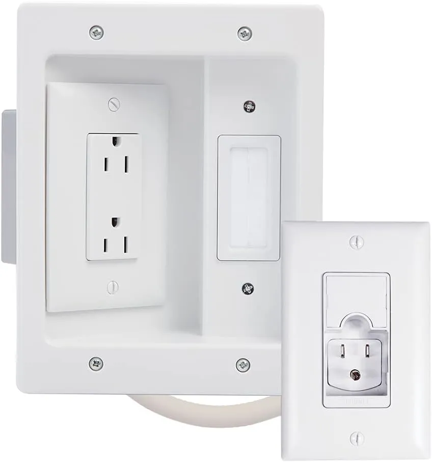 Legrand On-Q HT22U2WHR12 In Wall Cable Management Pro Kit, Cable Management Hides All Cords, TV Outlet Wall Kit Works with All TV Power Plugs, 12 Foot In Wall Rated Cable, Recessed TV Outlet, White