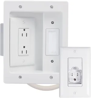 Legrand On-Q HT22U2WHR12 In Wall Cable Management Pro Kit, Cable Management Hides All Cords, TV Outlet Wall Kit Works with All TV Power Plugs, 12 Foot In Wall Rated Cable, Recessed TV Outlet, White