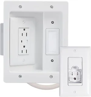 Legrand - OnQ In Wall TV Power Kit, TV Outlet Wall Kit Powers Multiple Devices, Cable Management Box Hides Cords, Recessed TV Outlet Works with All Plugs, 6FT Power Cable Cord, White, CPT306WV1