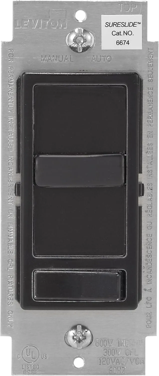 Leviton SureSlide Dimmer Switch for Dimmable LED, Halogen and Incandescent Bulbs, 6674-P0E, Black