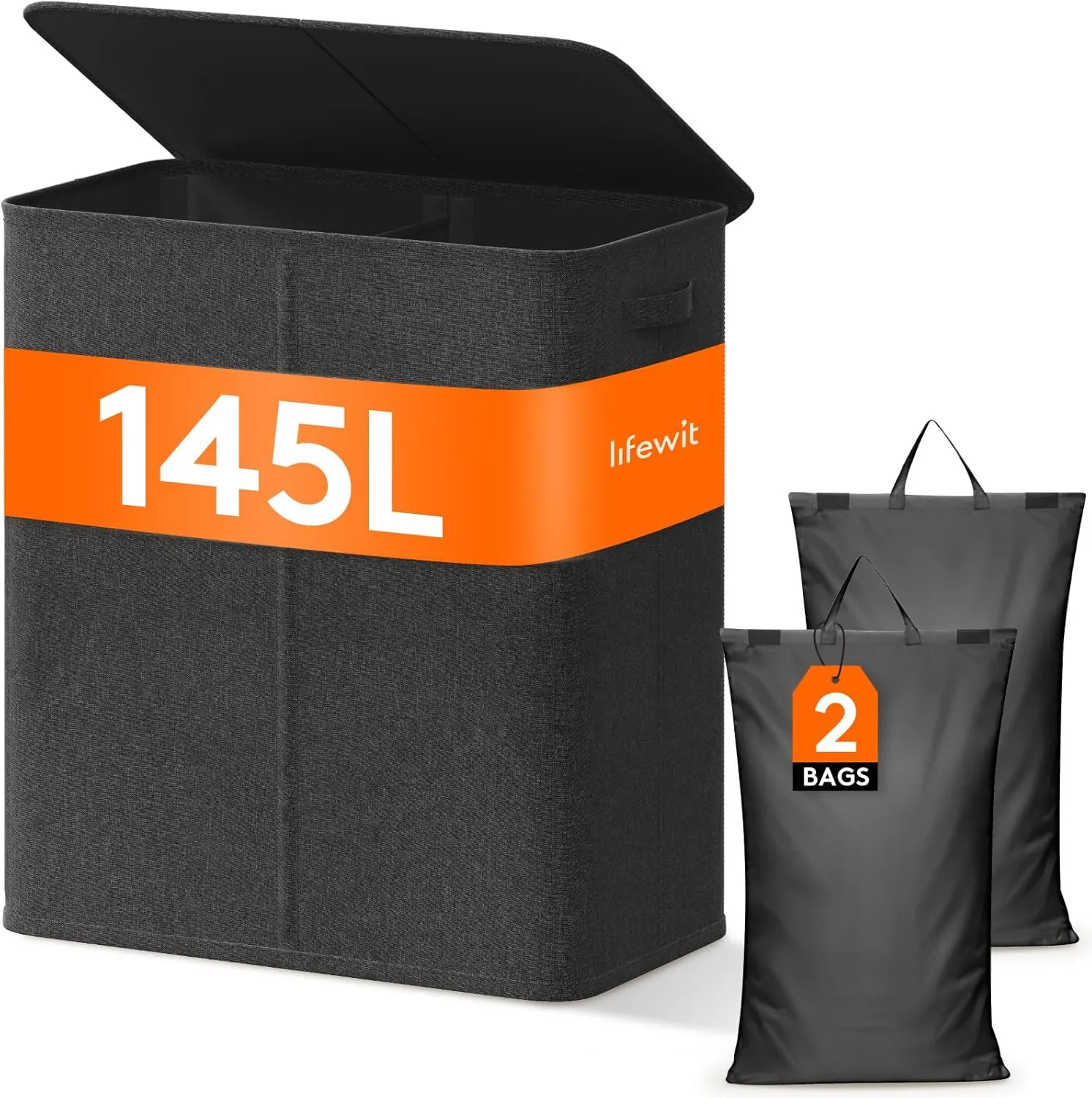 Lifewit Triple Laundry Hamper with Lid and Removable Laundry Bags, Large Collapsible 3 Dividers Dirty Clothes Basket with Handles for Bedroom, Laundry Room, Closet, Bathroom, College, 160L Dark Gray