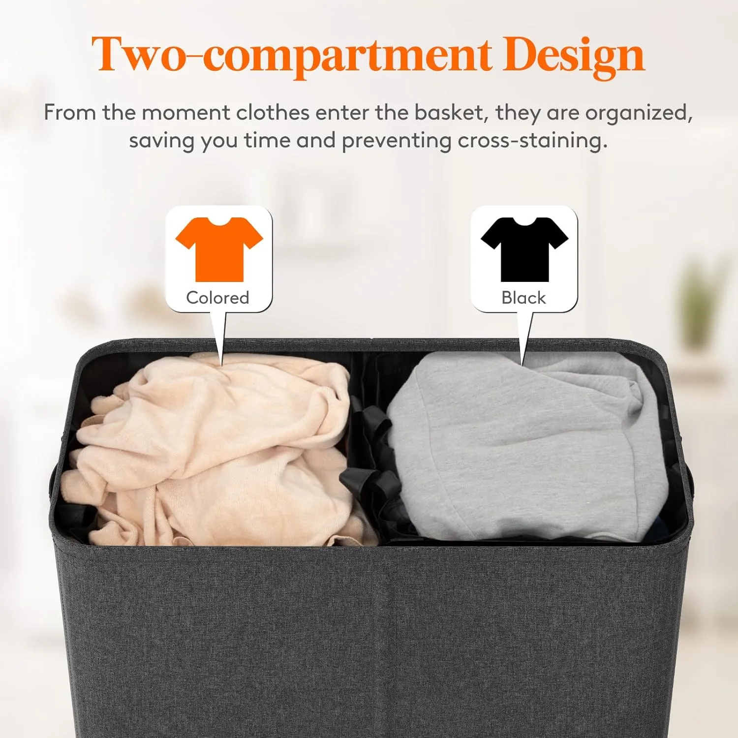 Lifewit Triple Laundry Hamper with Lid and Removable Laundry Bags, Large Collapsible 3 Dividers Dirty Clothes Basket with Handles for Bedroom, Laundry Room, Closet, Bathroom, College, 160L Dark Gray