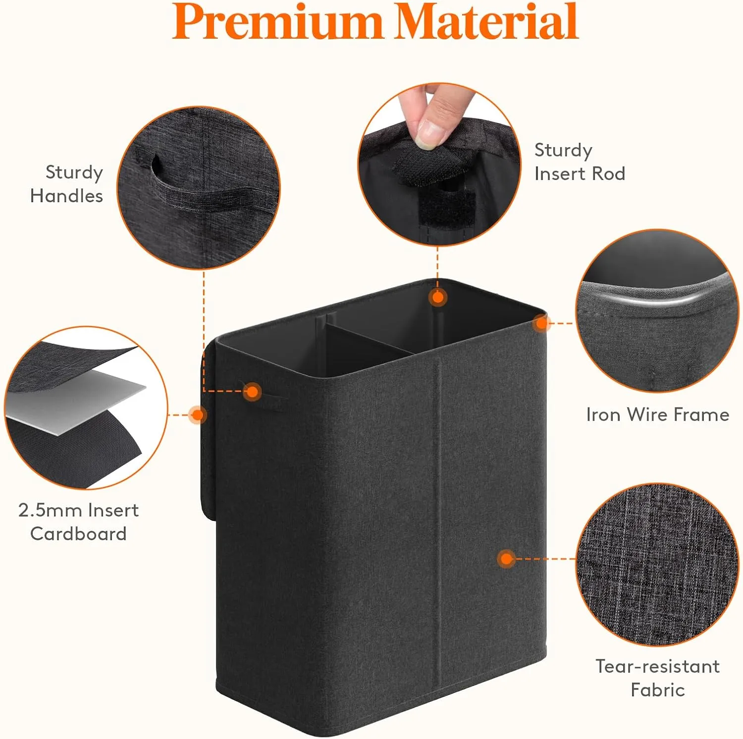 Lifewit Triple Laundry Hamper with Lid and Removable Laundry Bags, Large Collapsible 3 Dividers Dirty Clothes Basket with Handles for Bedroom, Laundry Room, Closet, Bathroom, College, 160L Dark Gray