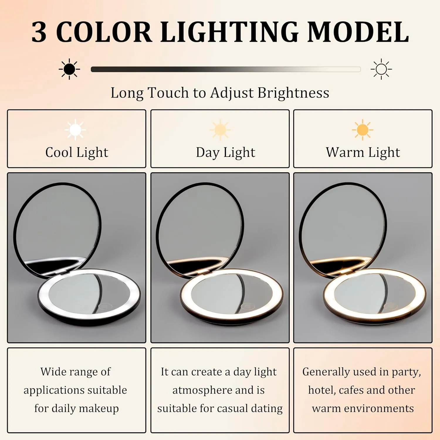 Lighted Compact Mirror – Earth Zodiac (Taurus, Virgo, Capricorn) – Rechargeable Travel Makeup Mirror with 1x/5x Magnification – Black