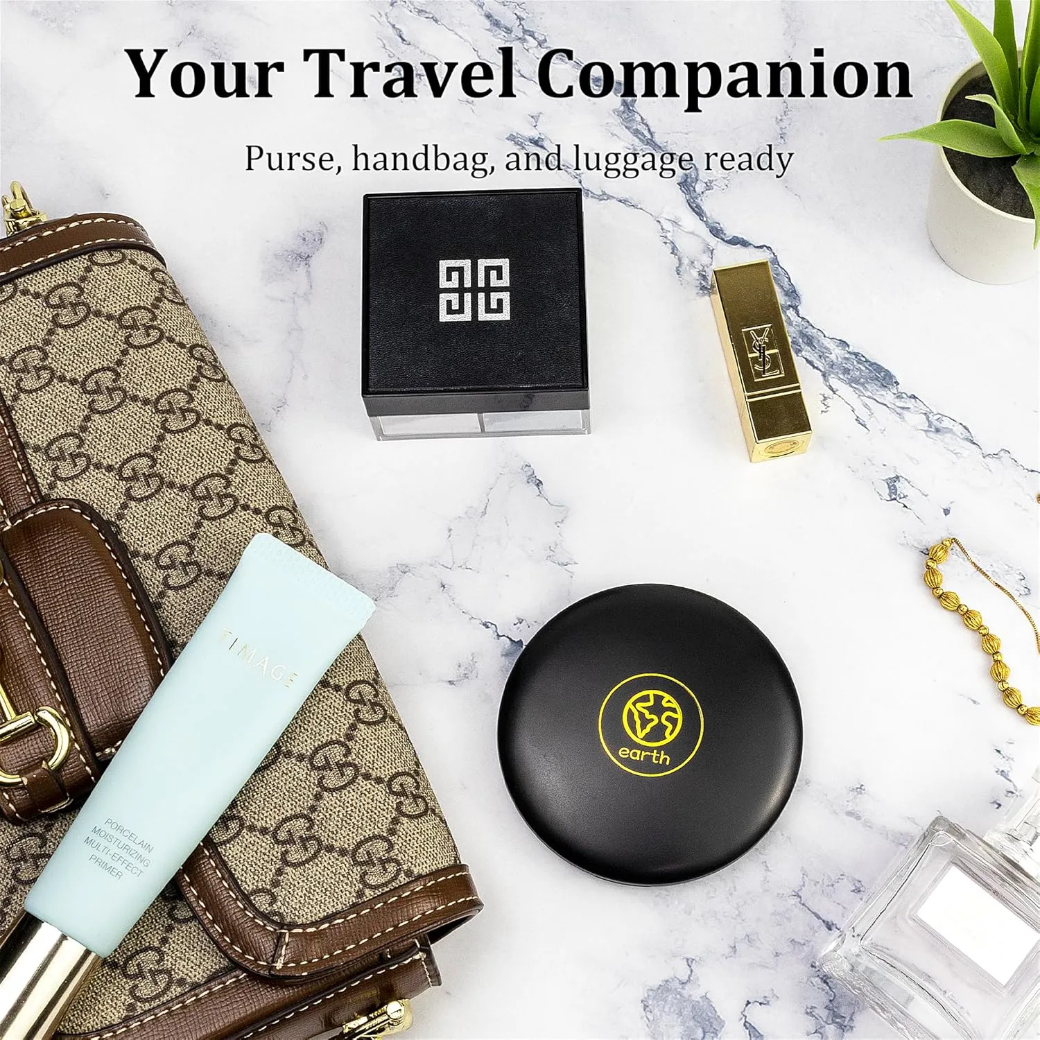 Lighted Compact Mirror – Earth Zodiac (Taurus, Virgo, Capricorn) – Rechargeable Travel Makeup Mirror with 1x/5x Magnification – Black