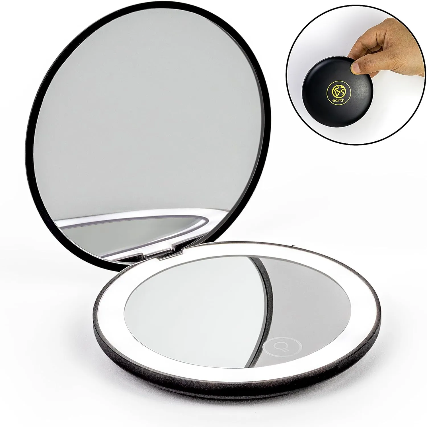 Lighted Compact Mirror – Earth Zodiac (Taurus, Virgo, Capricorn) – Rechargeable Travel Makeup Mirror with 1x/5x Magnification – Black