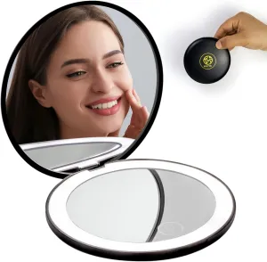 Lighted Compact Mirror – Earth Zodiac (Taurus, Virgo, Capricorn) – Rechargeable Travel Makeup Mirror with 1x/5x Magnification – Black