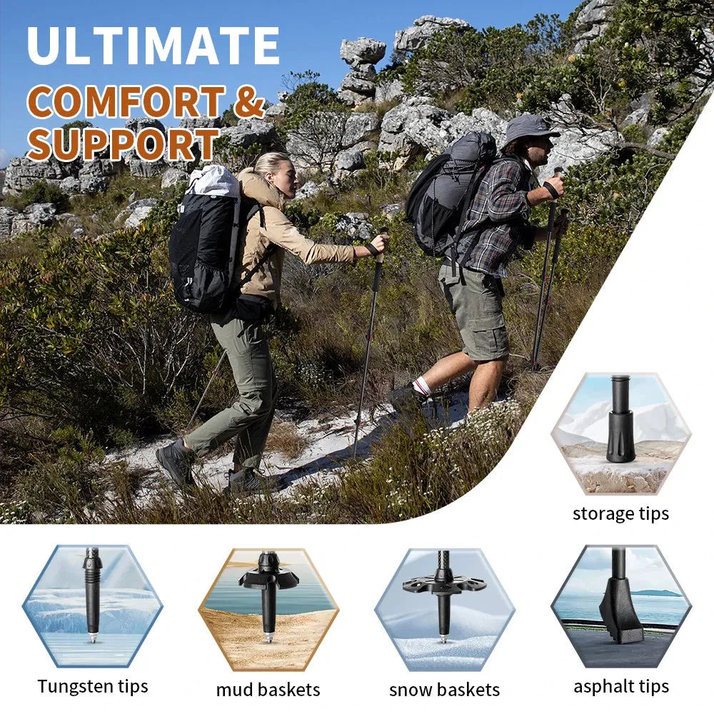 Lightweight Carbon Fiber Trekking Poles – 2PCS Collapsible Telescopic Hiking Sticks for Walking, Climbing & Backpacking