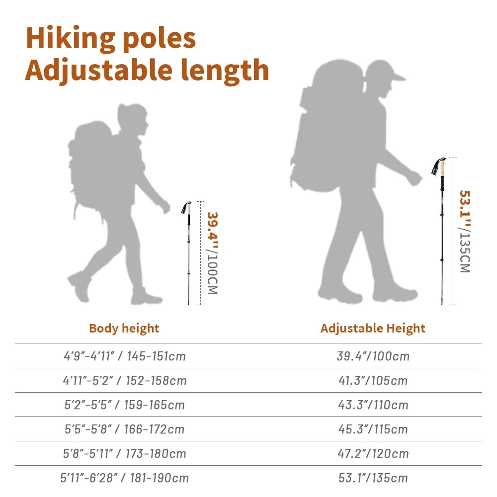 Lightweight Carbon Fiber Trekking Poles – 2PCS Collapsible Telescopic Hiking Sticks for Walking, Climbing & Backpacking