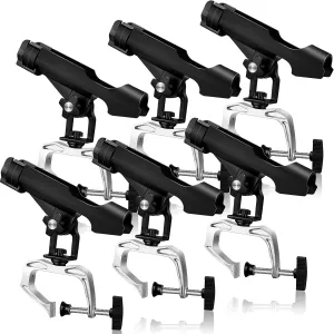 Liliful 6 Pack Fishing Boat Rod Holder 360 Degree Adjustable with Large Clamp Boat Rod Bracket Folding Fishing Pole Holders for Kayak Canoe Raft