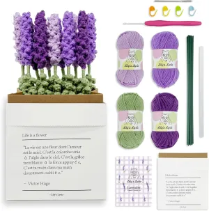 Lily's Lyric Flower Crochet Kit | Lavender Flower with Paper Bag| Step-by-Step Video Tutorial for Adults Teenagers | Craft Gift Idea DIY Home Decoration Purple