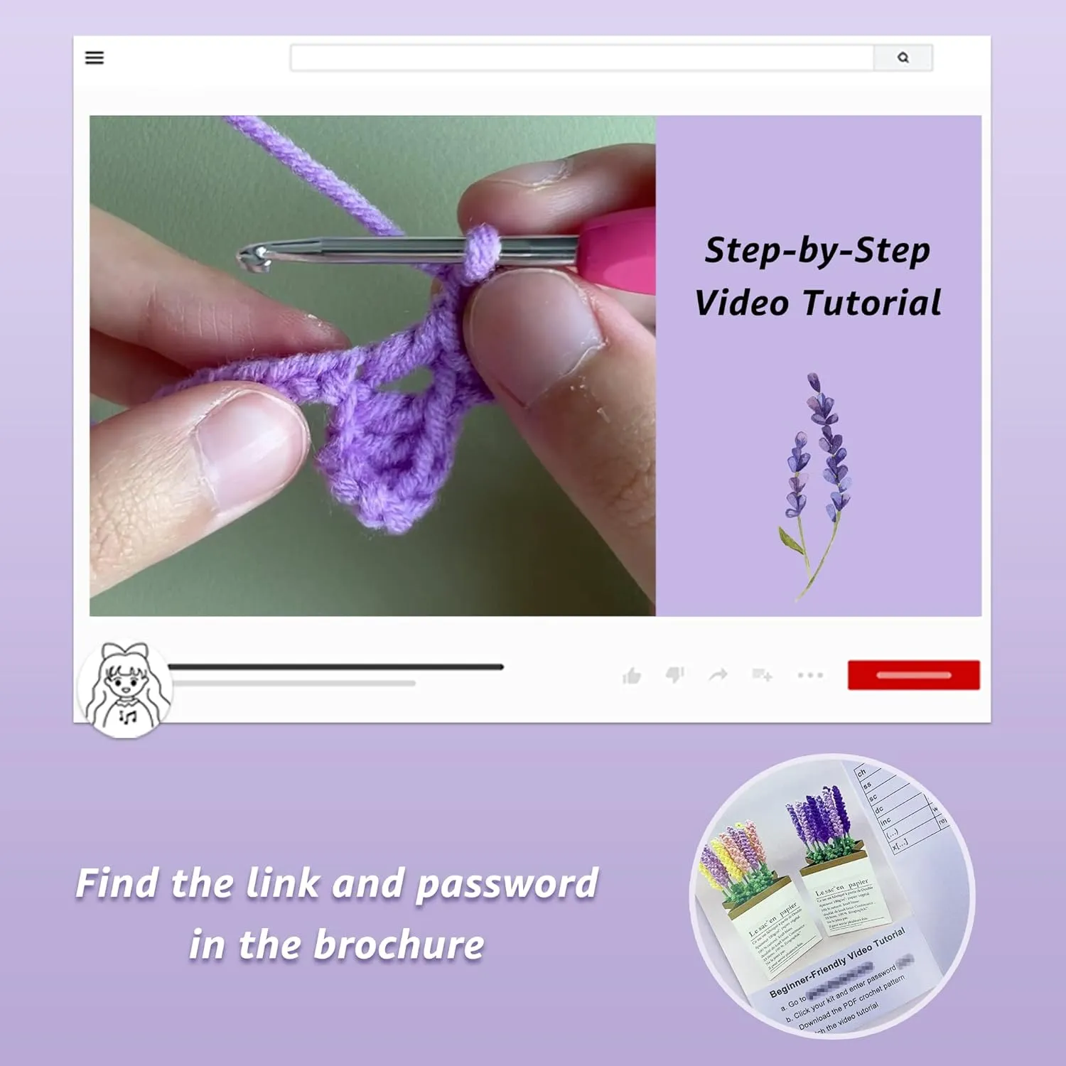 Lily's Lyric Flower Crochet Kit | Lavender Flower with Paper Bag| Step-by-Step Video Tutorial for Adults Teenagers | Craft Gift Idea DIY Home Decoration Purple