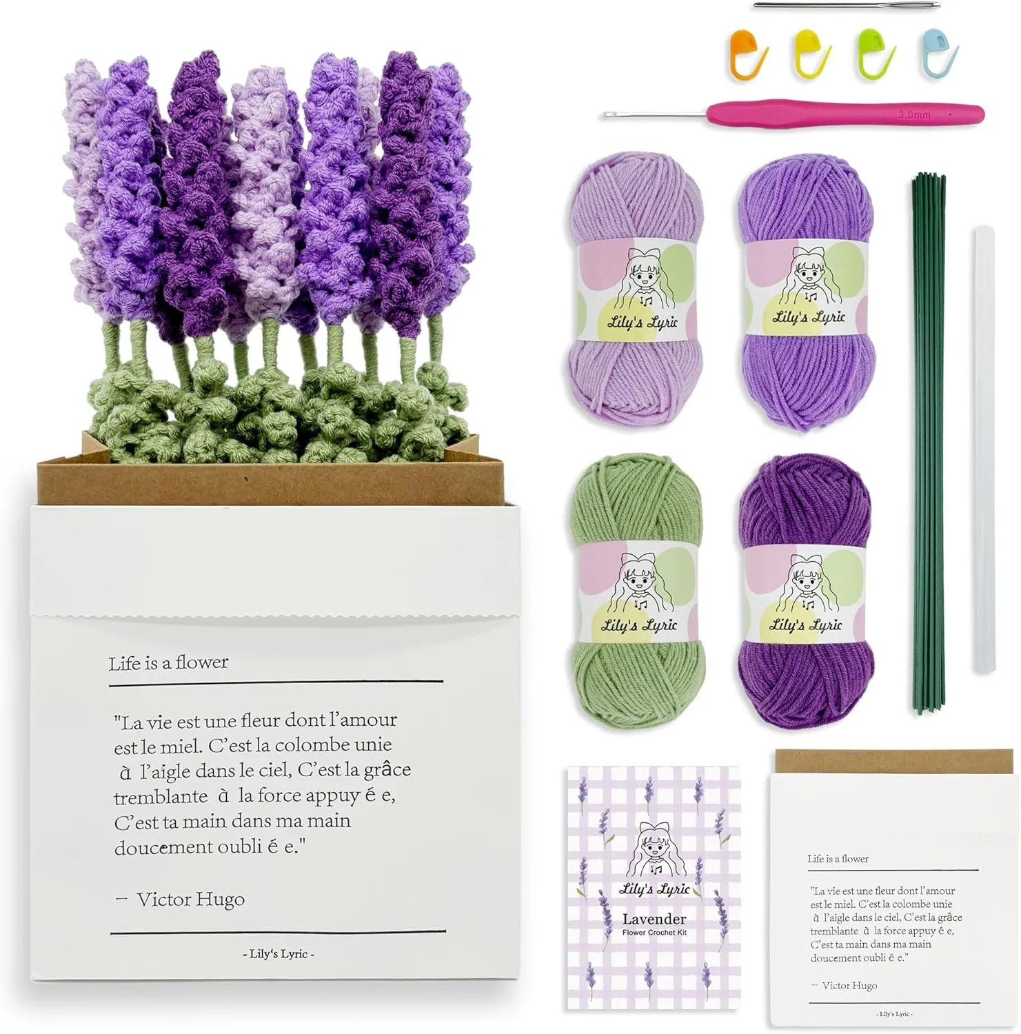 Lily's Lyric Flower Crochet Kit | Lavender Flower with Paper Bag| Step-by-Step Video Tutorial for Adults Teenagers | Craft Gift Idea DIY Home Decoration Purple