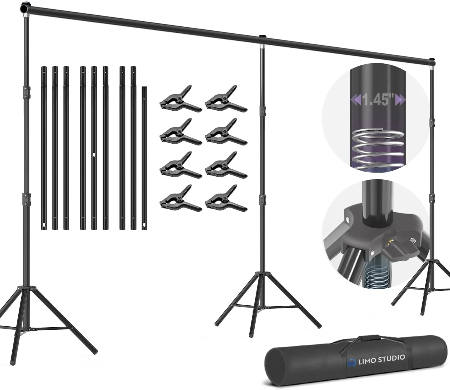 LimoStudio (Super Heavy Duty) 20.1 ft. Wide x 10.4 ft. Tall Backdrop Stand, Upgraded Model 1.45" Thick Pole, Super Structure Heavier & Stronger, No Wobble Background Support System Kit, AGG2280