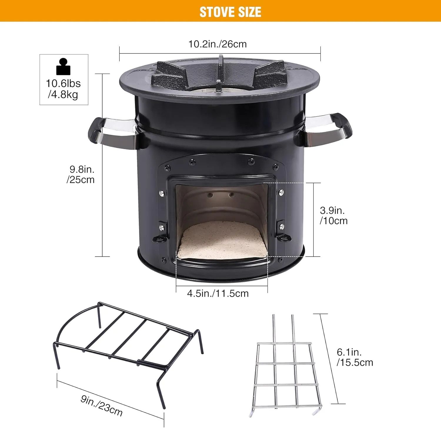 Lineslife Camping Rocket Stove Wood Burning Portable for Cooking, Outdoor Camping Wood Stove with Carrying Bag for Backpacking Emergency RV Survival, Versatility of Fuel, Black Round Single Door