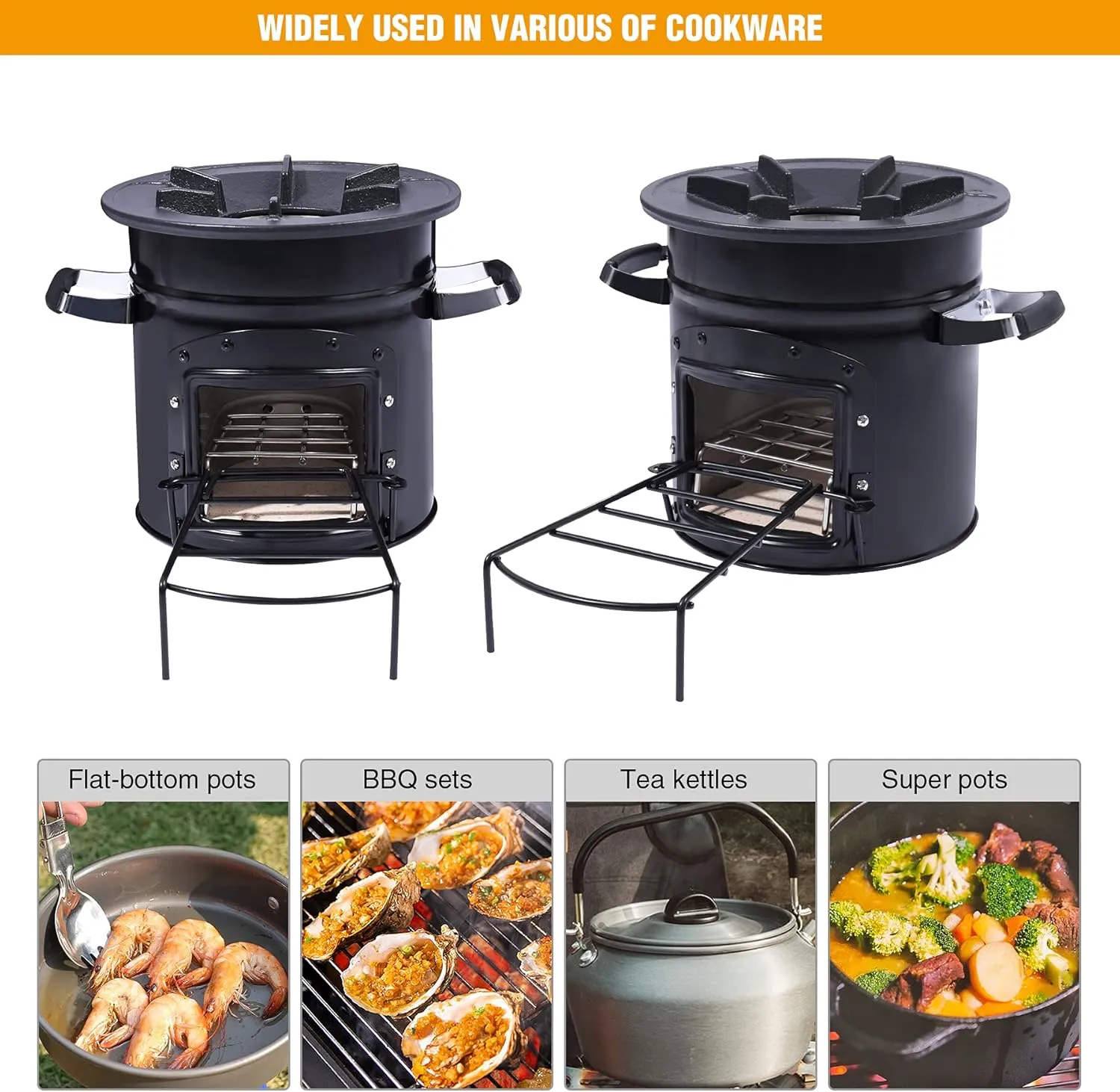 Lineslife Camping Rocket Stove Wood Burning Portable for Cooking, Outdoor Camping Wood Stove with Carrying Bag for Backpacking Emergency RV Survival, Versatility of Fuel, Black Round Single Door