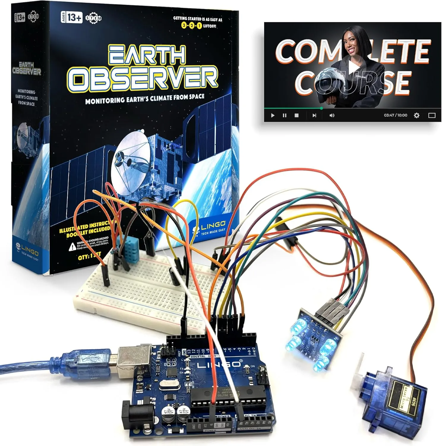 LINGO Earth Observer STEM Coding Kit - Build & Code Your Own Satellite to Monitor Earth's Climate from Space - Science Kits for Ages 13  Years for Birthdays & Holidays