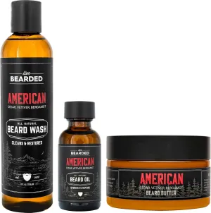 Live Bearded 3-Step Beard Grooming Kit - Wash, Oil and Butter - Made in the USA - All-Natural Ingredients with Shea, Jojoba - Growth Support | American Scent - Cedar, Vetiver, Bergamont
