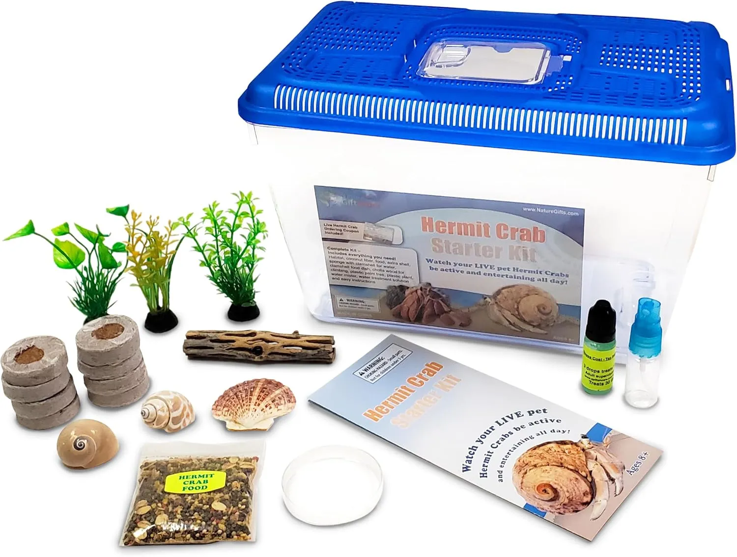 Live Hermit Crab Complete Starter Kit - Includes 2 Live Crabs - All-in-One Kit with Terrarium, Food, Coconut Fiber, and More - Bundle
