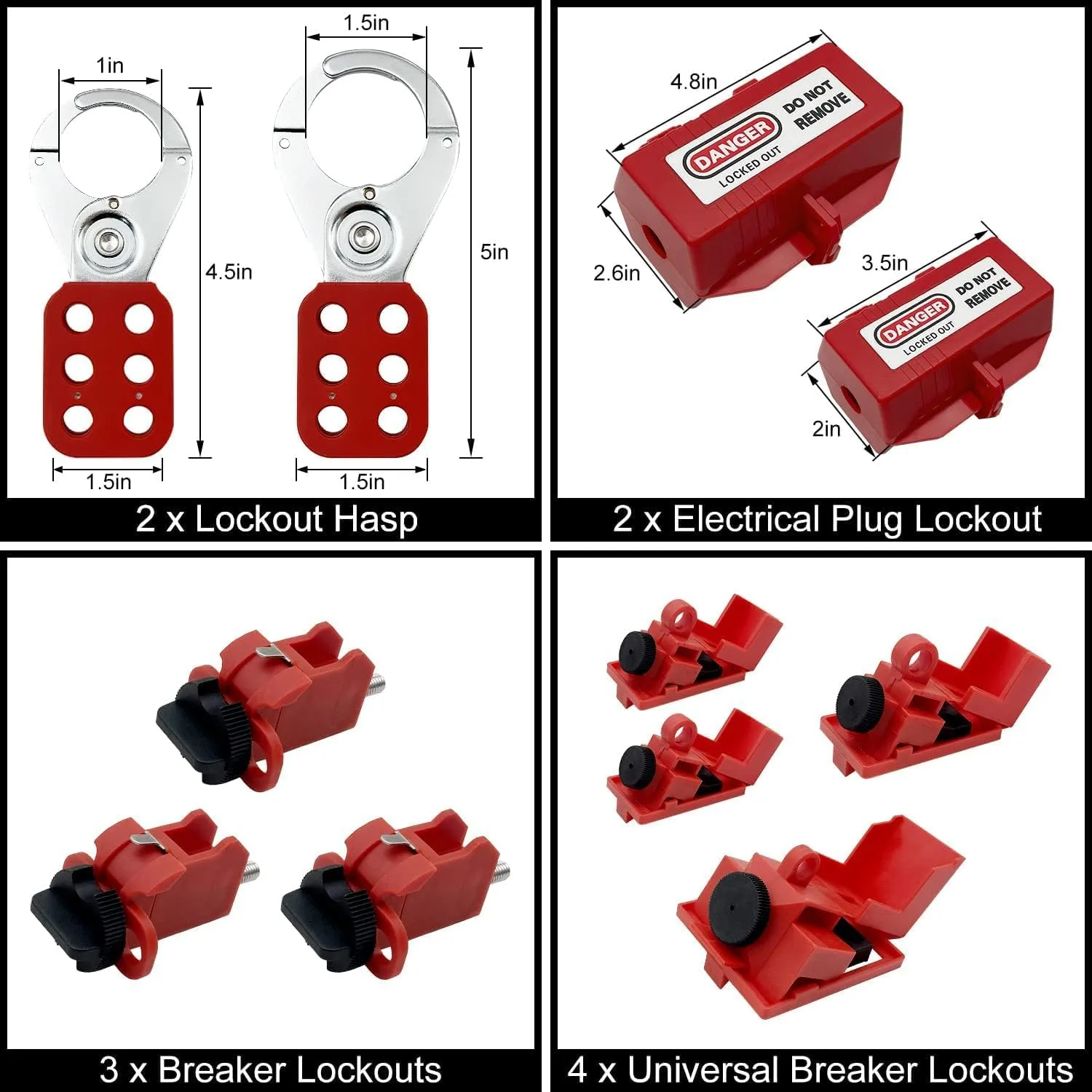 Lockout Tagout Kit Electrical Loto - Clamp-On Circuit Breaker Lockout, Group Lockout Hasps, Lockout Tag, Universal Multi- Pole Breaker with Pocket Bag (Bigger Red Kit)