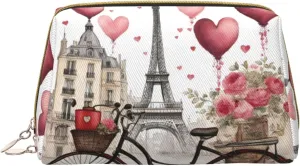 Love Paris Tower Coffee Wine Perfume Bicycle Heart Toiletry Pouch, Travel-Friendly Makeup Organizer For Makeup Brushes, Lipsticks