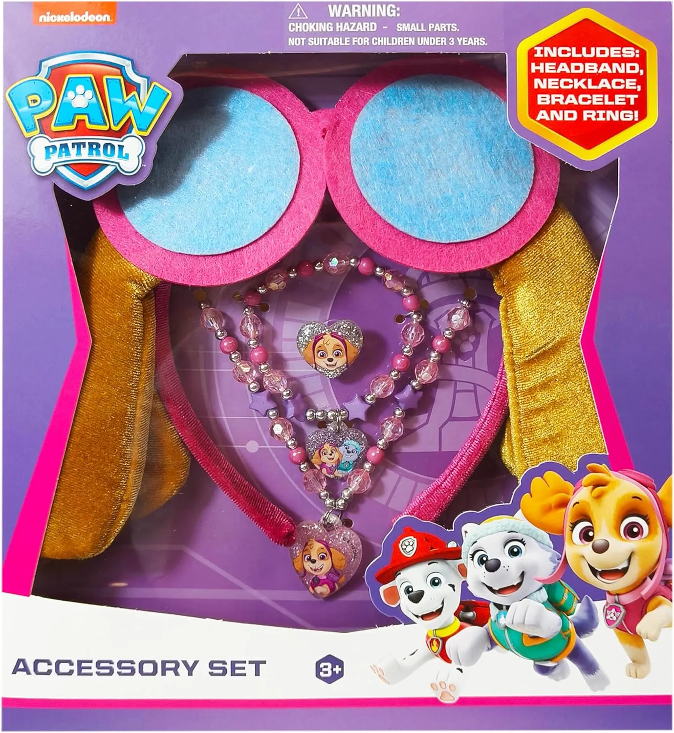 LUV HER Licensed PAW PATROL Headbands for Girls - Kids Jewelry - Dress Up Set All in one Giftable Box - Headband - Play Jewelry Set - 4pc (Toddler Headband, Necklace, Dress Up Bracelet, Ring) Ages 3 