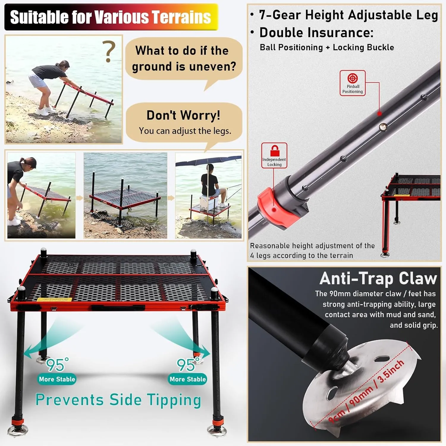 LXLZYXSF Lightweight Folding Fishing Platform with Umbrella Hole, All Terrain/Deep Water Area Fishing Dock for Shoreline Riverside Lakeside, Easy to Carry(110x100x110cm/43x39x43in)