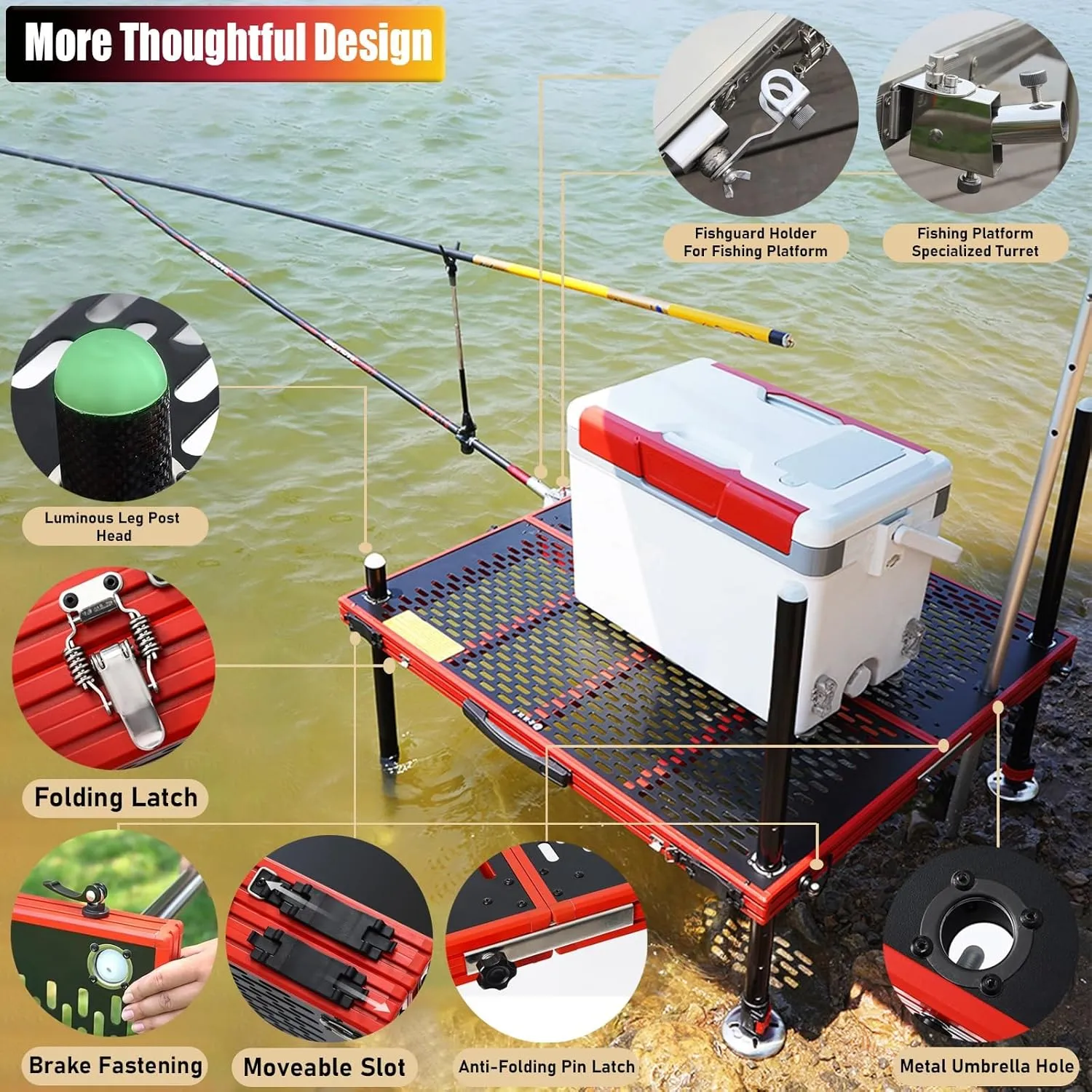 LXLZYXSF Lightweight Folding Fishing Platform with Umbrella Hole, All Terrain/Deep Water Area Fishing Dock for Shoreline Riverside Lakeside, Easy to Carry(110x100x110cm/43x39x43in)