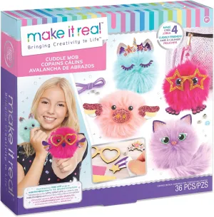 Make It Real DIY Cuddle Mob Kit - Create 4 Adorable Pom Pom Characters with 36 Pieces - All-in-One Arts & Crafts Set for Tweens & Girls - Fun, Skill-Building Craft for Kids Ages 8  Creative Gift