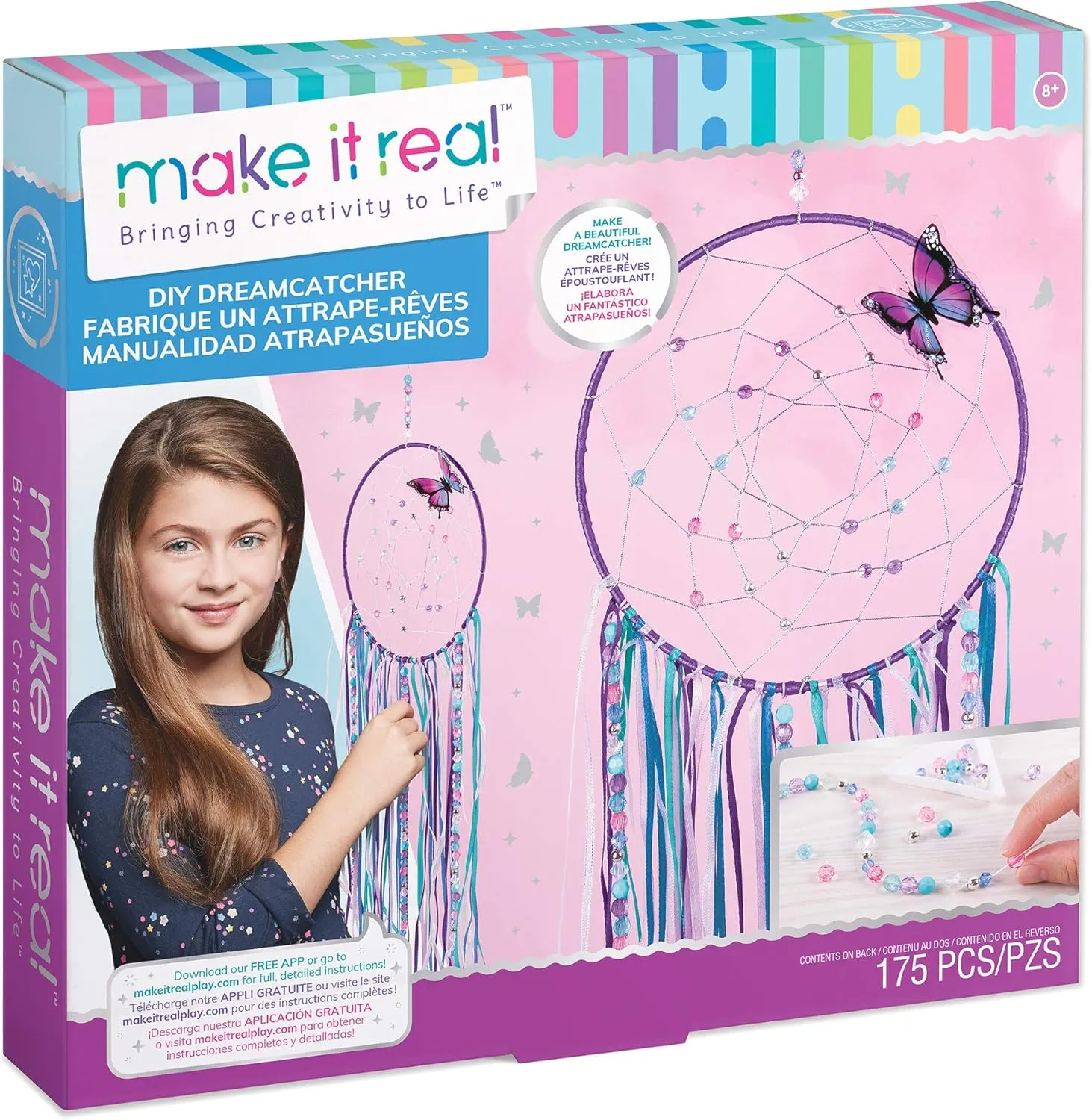 Make It Real: DIY Dreamcatcher - Purple Pink Blue Butterfly, 175 Piece All-in-One DIY Kit, Tweens & Girls, Bedroom Décor, Arts & Crafts, Make A Beautiful Hanging Bead Dreamcatcher, Kids Ages 8 
