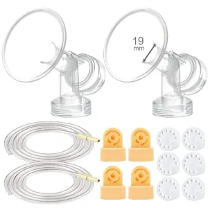 Maymom Breast Pump Kit Compatible with Medela Pump in Style Advanced Breast Pumps; 2X Breastshields (one-Piece, 19mm), 4 Valves, 6 Membranes, 2 Pump-in-Style Tubing; Can Replace Medela Valve
