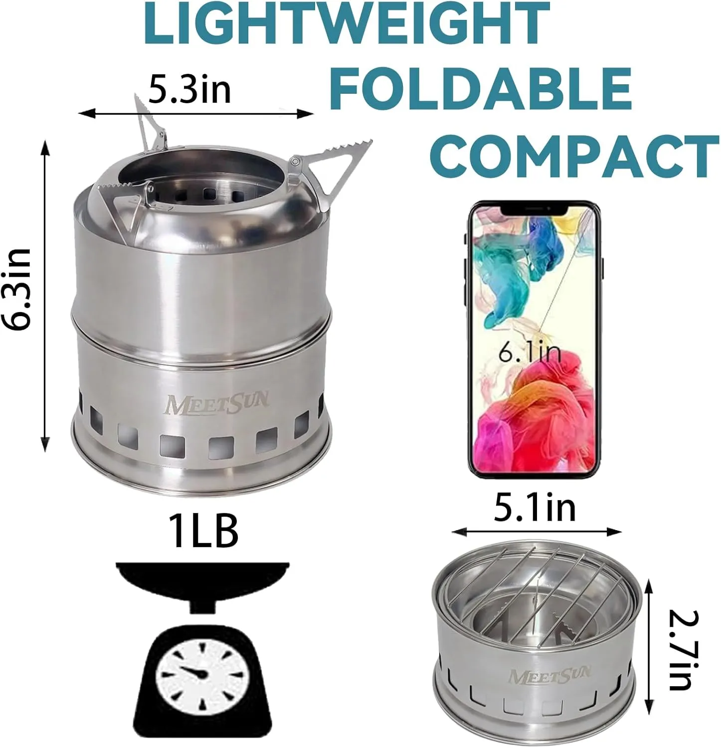 MEETSUN Backpacking Wood Stove,Stainless Steel Material,Lightweight,Foldable Design,High-Efficiency Burning Mini Camping Stove,Windproof Wood Burning Camp Stove Perfect for Emergency,Hiking,Survival
