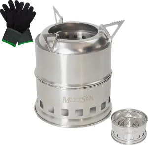 MEETSUN Backpacking Wood Stove,Stainless Steel Material,Lightweight,Foldable Design,High-Efficiency Burning Mini Camping Stove,Windproof Wood Burning Camp Stove Perfect for Emergency,Hiking,Survival