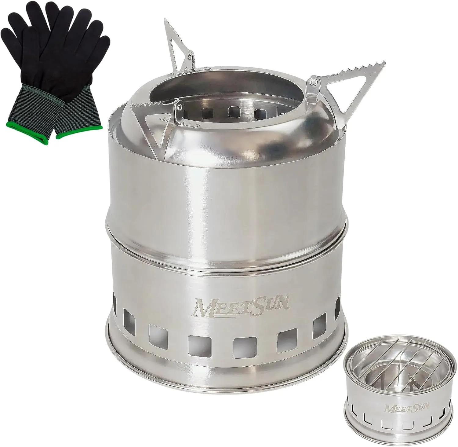 MEETSUN Backpacking Wood Stove,Stainless Steel Material,Lightweight,Foldable Design,High-Efficiency Burning Mini Camping Stove,Windproof Wood Burning Camp Stove Perfect for Emergency,Hiking,Survival