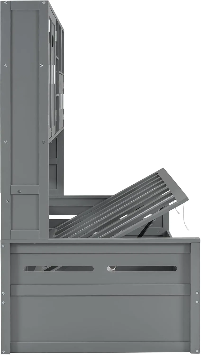 Merax Twin Size Daybed, Wooden Twin Daybed with Hydraulic Bed and All-in-One Cabinet and Shelf, Gray