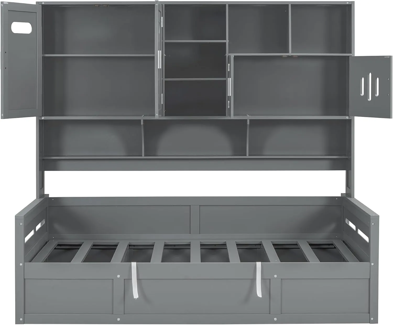 Merax Twin Size Daybed, Wooden Twin Daybed with Hydraulic Bed and All-in-One Cabinet and Shelf, Gray