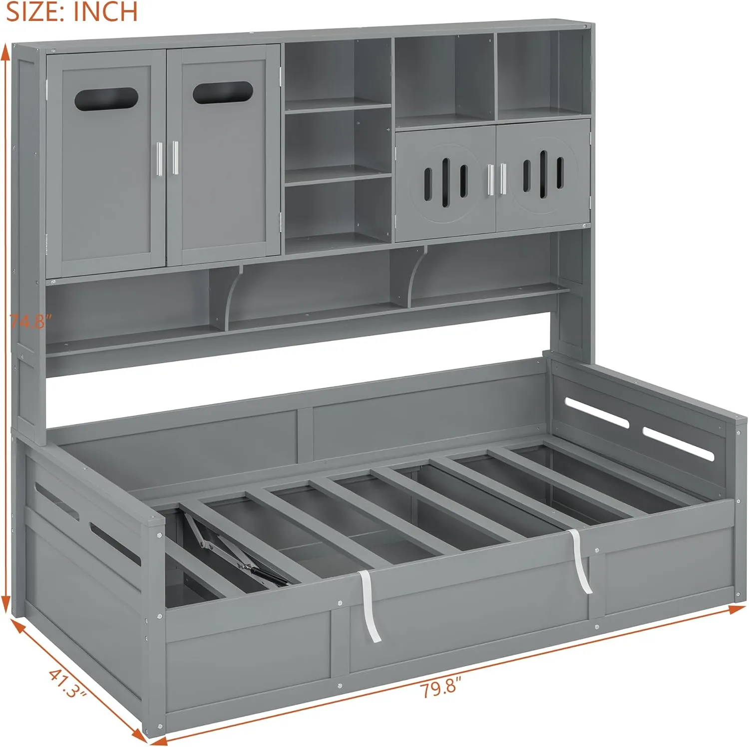 Merax Twin Size Daybed, Wooden Twin Daybed with Hydraulic Bed and All-in-One Cabinet and Shelf, Gray