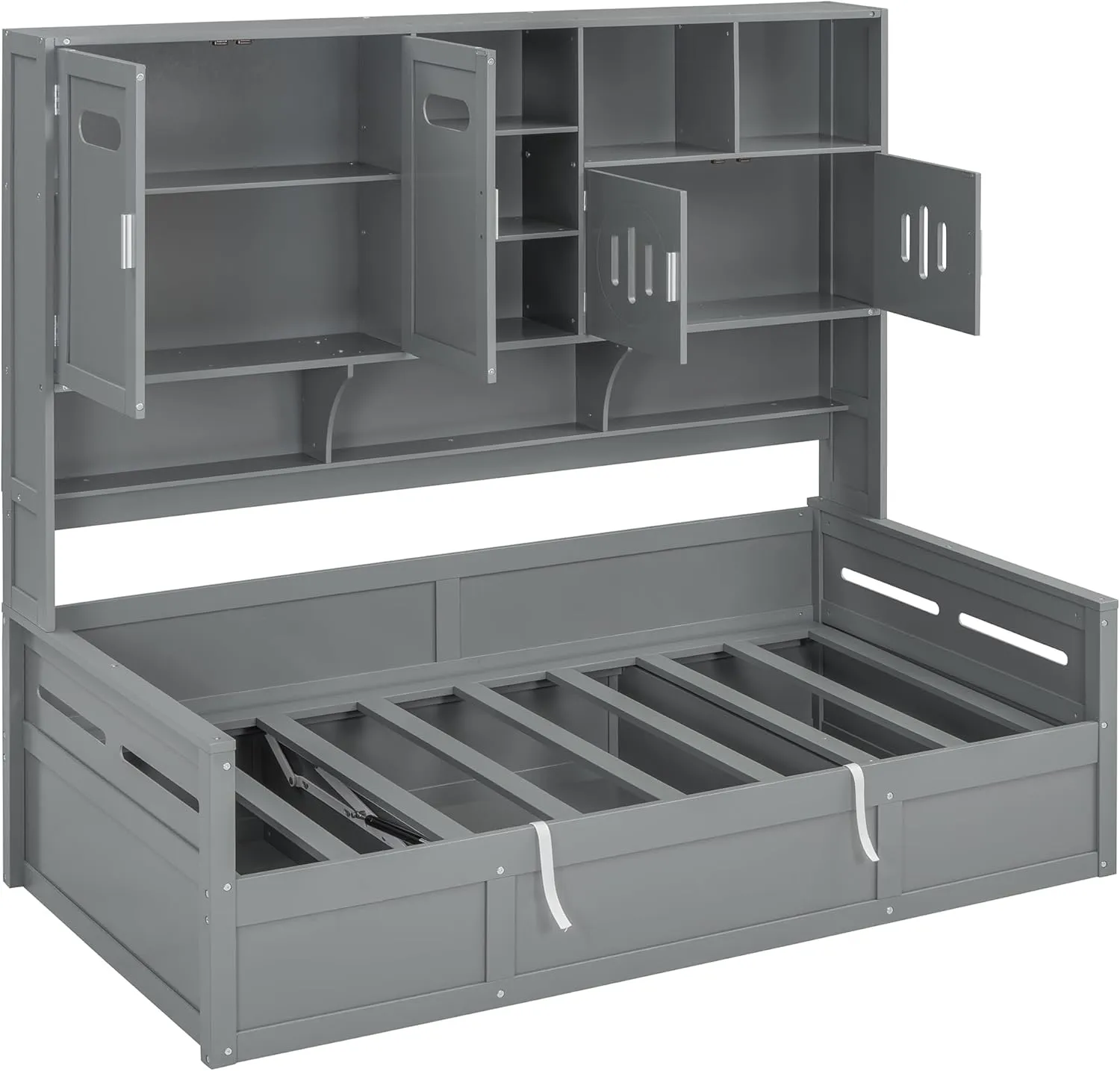 Merax Twin Size Daybed, Wooden Twin Daybed with Hydraulic Bed and All-in-One Cabinet and Shelf, Gray