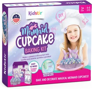 Mermaid Kids Baking Kit Little Mermaid Gifts for Girls, DIY Cupcake Baking Set for Kids with Mermaid Cake Topper Mold, Includes Pre-Measured Ingredients, Mermaid Birthday Cooking Set for Kids