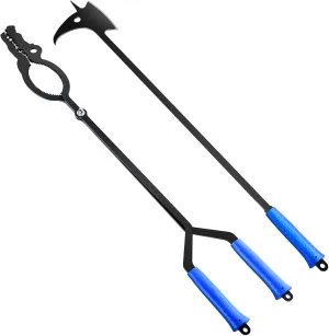 Messon 40'' Heavy Duty Fire Tong and Fire Poker Set, Large Fire Pit Tool, Outdoor Camping Portable Log Grabber Tool, Safely Moves Wood-Burning for Bonfire Fire Pit & Fireplace