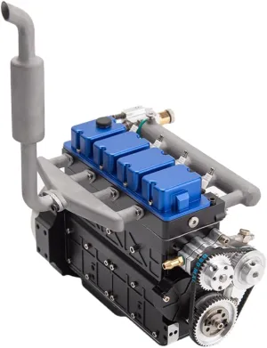 Mini V4 Engine Model Kit That Runs, L4-205-OHV 20.5cc Inline 4-Cylinder 4-Stroke Water-Cooled Internal Combustion Engine Model Kit for RC Cars, Build Your Own Metal Engine That Works