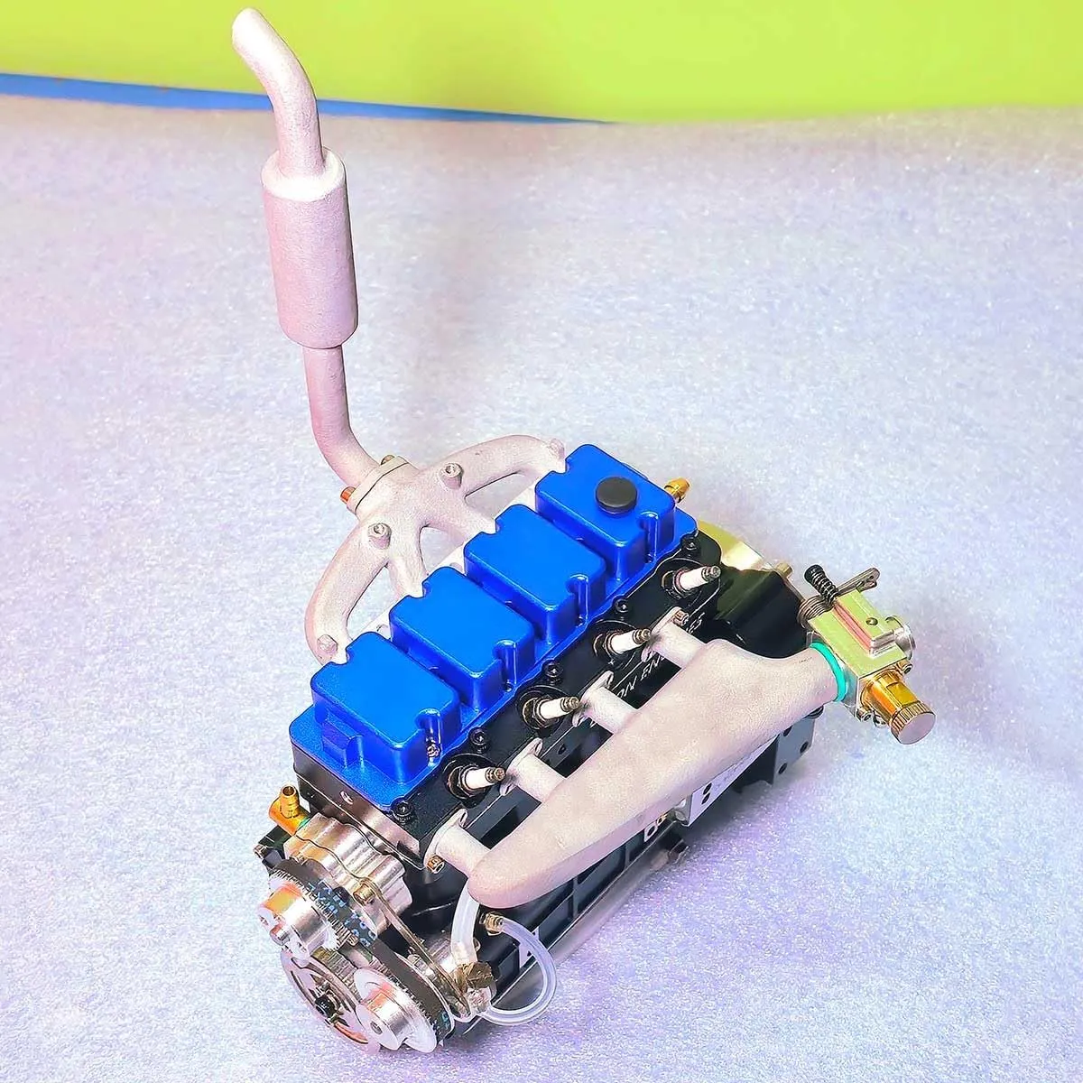 Mini V4 Engine Model Kit That Runs, L4-205-OHV 20.5cc Inline 4-Cylinder 4-Stroke Water-Cooled Internal Combustion Engine Model Kit for RC Cars, Build Your Own Metal Engine That Works