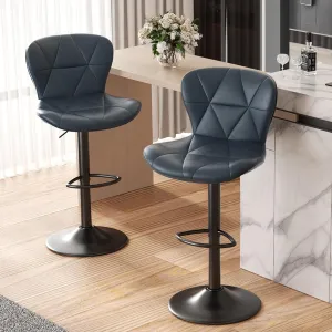 Modern Bar Stools Set of 2, Adjustable Faux Leather Upholstered Swivel Bar Stools, Counter Height Bar Chairs with Back for Kitchen Island, Dark Blue