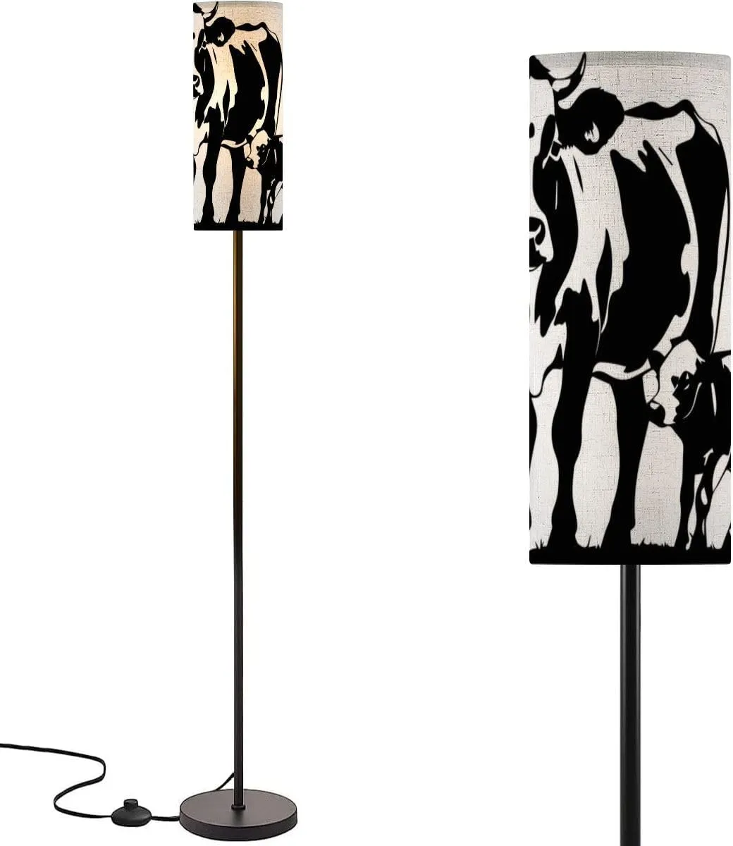 Modern Standing Lamps Cow calf Cow Scene clipart Farm scene Cows Animal farming Heifer Floor Lamp Metal Pole Lamp with Linen Lampshade for Bedroom Living Room Office Nursery Reading Foot Switch