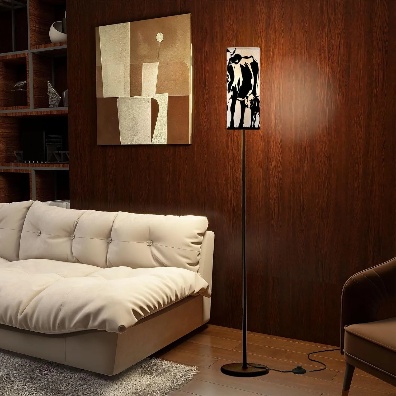 Modern Standing Lamps Cow calf Cow Scene clipart Farm scene Cows Animal farming Heifer Floor Lamp Metal Pole Lamp with Linen Lampshade for Bedroom Living Room Office Nursery Reading Foot Switch