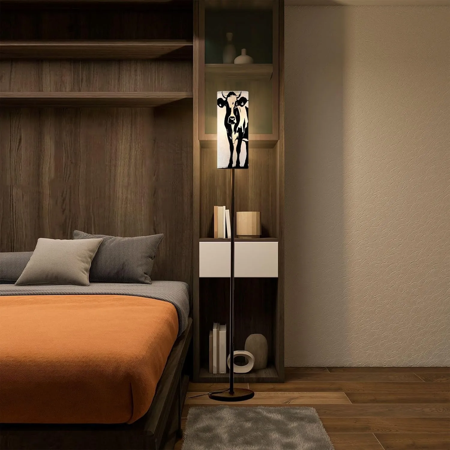 Modern Standing Lamps Cow calf Cow Scene clipart Farm scene Cows Animal farming Heifer Floor Lamp Metal Pole Lamp with Linen Lampshade for Bedroom Living Room Office Nursery Reading Foot Switch